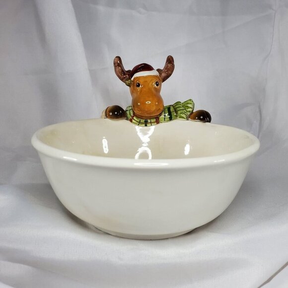 Harry & David Moose Ceramic Holiday Bowl Decorative Serving Dish 7" Diameter - Picture 1 of 12